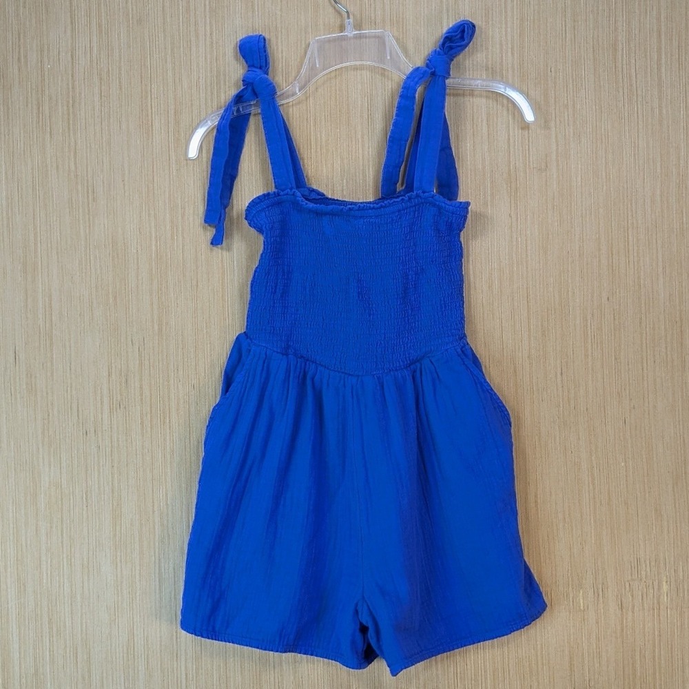 Old Navy Womens Boho Beach Blue Smocked Cotton Gauze Romper XS Tie Shoulder